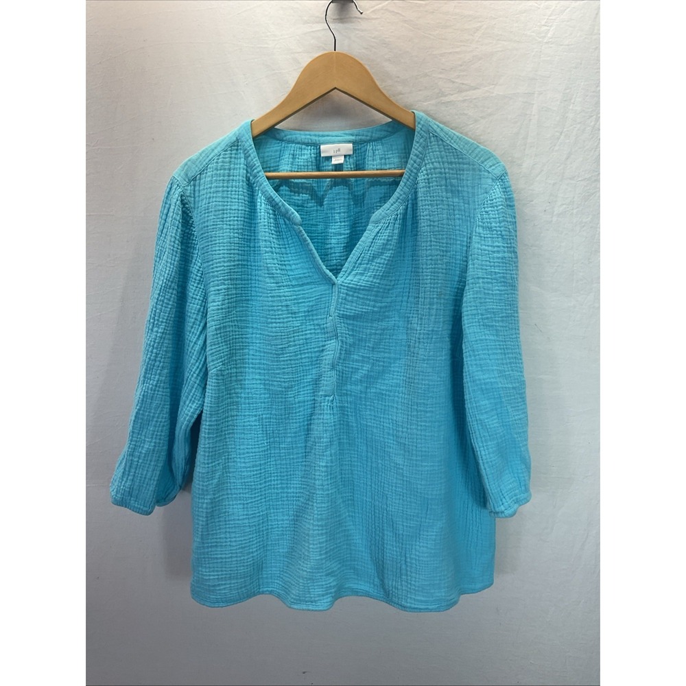 J. Jill Sky Blue Size 2X 100% Cotton Gauze V Neck Tunic Top Beach Casual Travel